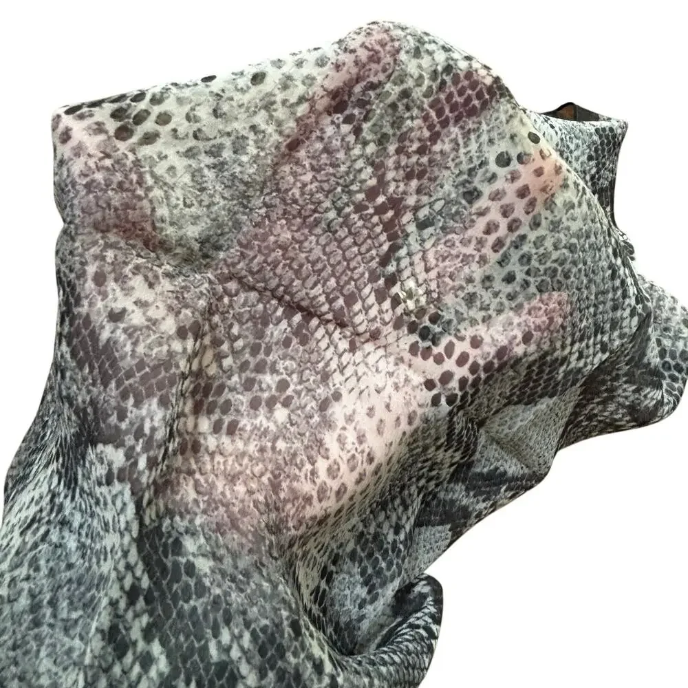 Sheer silky chiffon square scarf snakeskin python print gray black white